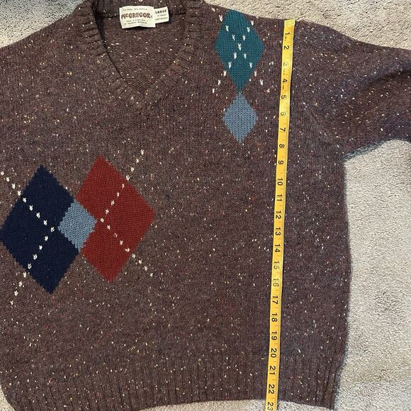 Vintage McGregor Sweater 80’s Purple Red Marled L V-Neck Wool Diamond Grandpa - Picture 6 of 6